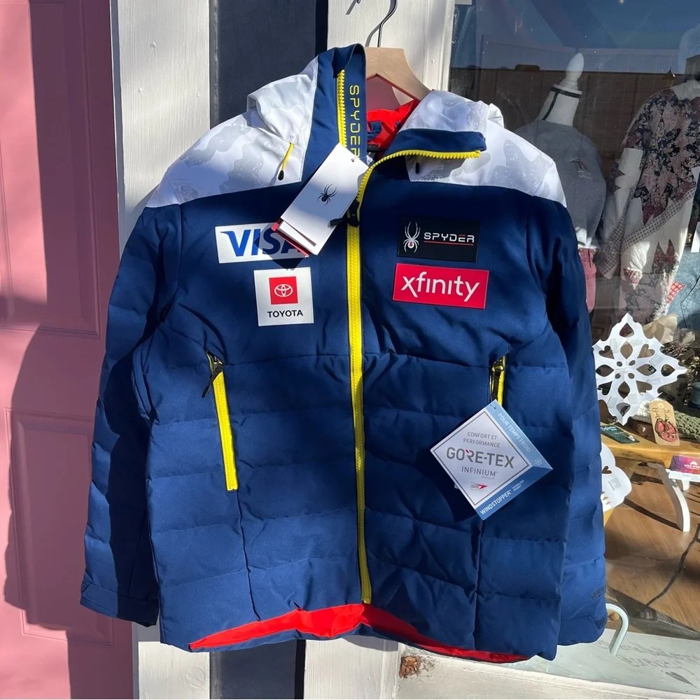 US Ski Team Spyder Rocket GoreTex Infinium Down Jacket Snow Camo Medical Rare L - Picture 1 of 15